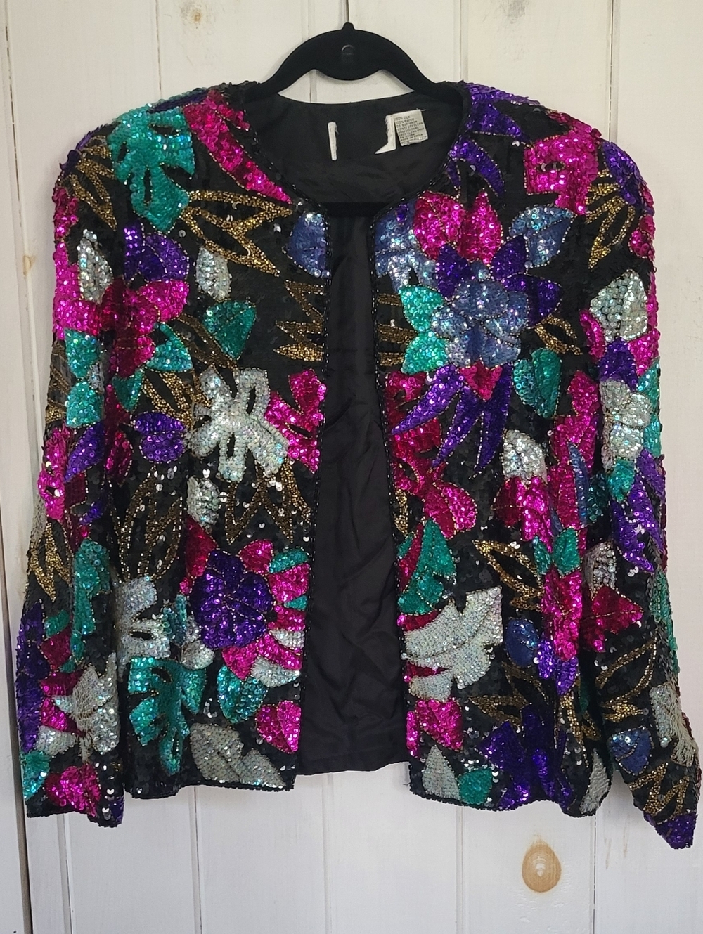 Vintage Silk Sequin Open Front Cocktail Colorful Jacket